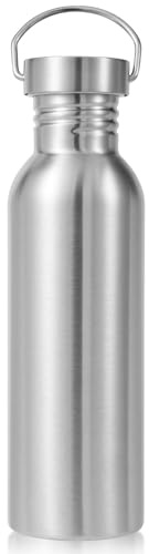 Volhoply 780ml Uninsulated Single Walled Water Bottle, Stainless Steel Reusable Water Bottles with Handle, BPA Free & Plastic Free 18/8 304 Metal Water Bottles for Camping, Hikers, Cyclists