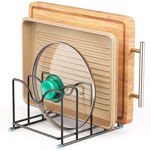 PLUVON Pot Lid Organizer Rack,4 Slot Cutting Board Organizer,Kitchen Storage Rack for Pot and Pan Lids,Cutting Board Holder (1PC-Medium)