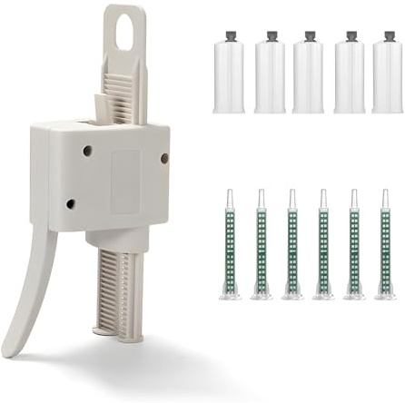 Jicyor Ab Epoxid Klebepistole Griff Klebstoff Gemischt，2 Komponenten Kleber Klebstoff Spender 1:2 Verhältnis Inklusive 5 Stück Mischdüsen 5 Stücke Kleber-Mischtuben Nachfüllbare 50ml