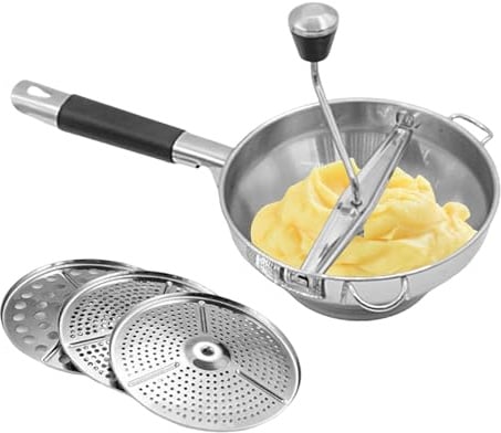 Edelstahl Passiermühle Mit 3 Frässcheiben, Passiergerät Edelstahl, Siebeinsatz Lochscheiben, Classic Manuelle gemüsenmühlen, Passiermühle Für Tomatensoße, Apfelmus, Püree, Kartoffelpüree, Marmelade