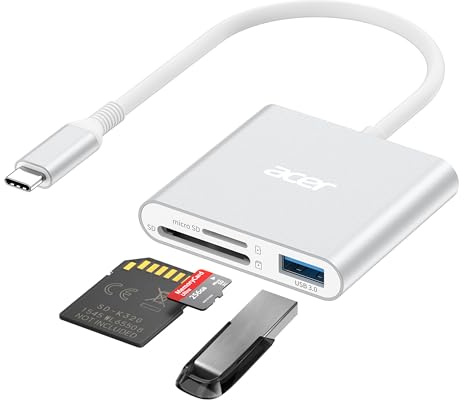 acer Lecteur de Cartes SD avec USB 3.0, 3 en 1 USB C SD Card Reader 170MB/s | Adapateur SD Card Reader pour SD/Micro SD/SDHC/SDXC/MMC, Compatible avec iPhone 17, MacBook Pro/Air, iPad Pro, Pixel etc