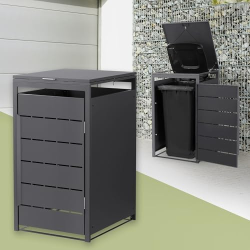ML-Design Abri Cache pour 1 Poubelle, 68x80x120 cm Capacité 240L, Anthracite, en Acier, Couvercle Rabattable et Porte Clôture, Protection Visuelle, Habillage de Conteneurs, Résistant aux Intempéries