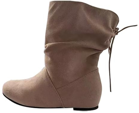 Stivali Alti Donna Pelle Leggero Boots Eleganti Wide Calf Stivaletti Stile Rock Ribelle Scamosciata Marrone Stile retrò Stivali per Serate E Vacanze