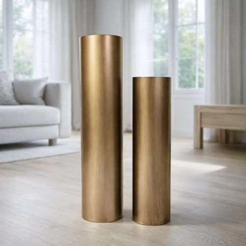 Leewadee Große Bodenvasen im 2er Set 60/47 cm - Hohe Metall Deko Vasen in Bronze für Wohnzimmer Dekoration