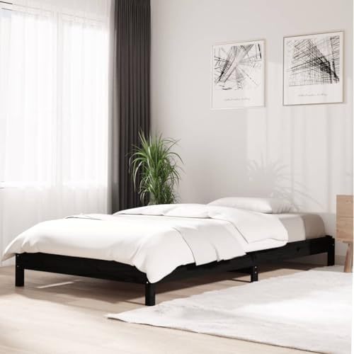 Tonture Stapelbett Schwarz 80x200 cm, Massivholz Kiefer, platzsparendes Einzelbett, Robustes Bettgestell für Schlafzimmer, modernes Design