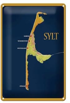 Femer Blechschild Reise 20x30 cm Sylt Karte von Oben Deko Schild