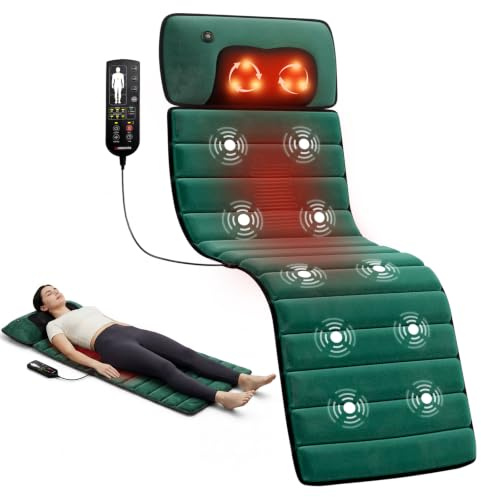 Himouta Massagematte Ganzkörper mit Wärme, Faltbar Massageauflage | Abnehmbares Massagekissen, 10 Motoren, für Nacken Schultern Rücken, Entspannung für Büro Hause, Geschenk für Männer Frauen