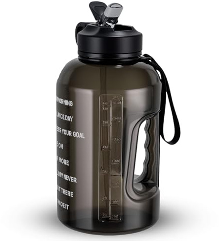 BOKCIK 2.2L Sport Trinkflasche mit Griff Große Wasserflasche | BPA Frei, 2.2 Liter Motivierende Zeitmarker unterstützen für Fitness und Laufen