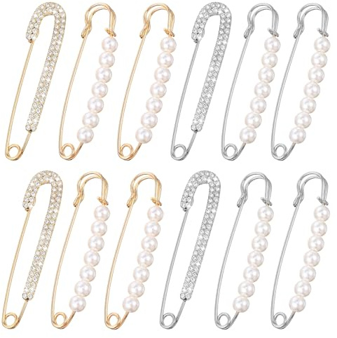 DOPENSPI 12 stycken broscher nålar dam, pärlor brosch för kläder vintage säkerhetsnålar med strass för pullover halsduk klämma kofta klänning plagg dekoration tillbehör smycke