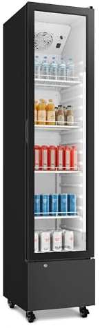 KLARSTEIN GrandCooler Commercial Drinks Fridge 220 L – Beverage Cooler with LED Light (White/Blue), Adjustable Temperature 0–10 °C, 4 Shelves
