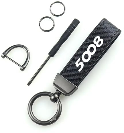 Porte-clés pour Peugeot 5008, Clé de Voiture Cuir Microfibre Anti-Perte Cadeau Pratique Key Voiture,Black