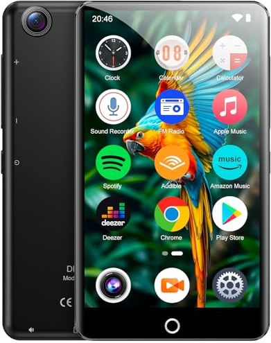 Lettore MP3 da 80 GB con Bluetooth e WiFi, Touchscreen da 4 pollici, lettore MP3 Android con fotocamera posteriore da 13 MP, lettore musicale MP4 per bambini con Spotify, Deezer, Amazon Music, Audible