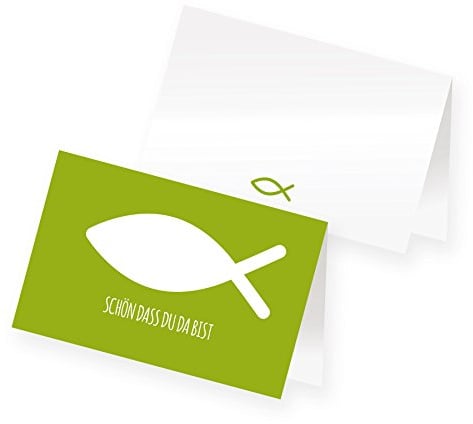 itenga 24 x Tischkarten Platzkarten Namensschild Fisch Kommunion Taufe Konfirmation (grün)