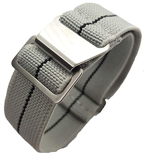 Max French Marine Nationale Elastic Nylon Navy Divers Parachute Watch Straps 20mm 22mm Military Bands (22mm, Grey/Black)