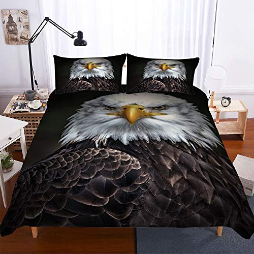 Treer Bettwäsche 3 Teilig, 3D Bedding Bedrucktes Mikrofaser mit Reißverschluss Bettbezug und Kopfkissenbezüge Bequem Weich Haltbar Bettwäsche-Set (135x200cm,Adler)