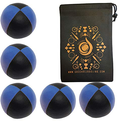 5 x Pro 115g Cascade Classic Black Theme Juggling Balls - Thud Juggling Balls & Bag - Set of 5 Juggling Balls (Blue and Black)