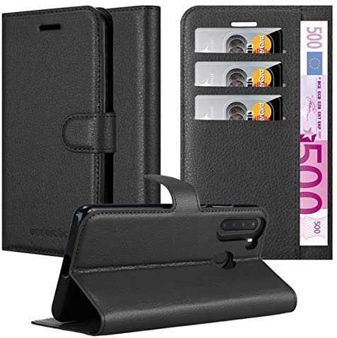 Cadorabo Hülle kompatibel mit Samsung Galaxy A21 Handyhülle aus Premium Kunst Leder Flip Klappbare Stoßfeste Magnetische [Standfunktion] [Kartenfächern] Cover Hülle für Galaxy A21 Tasche in Schwarz