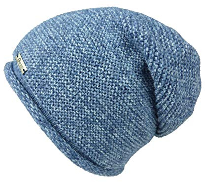 ACHTI I Damen Mütze I Longbeanie I Rund-strick ohne Bommel I leicht gefüttert I lange Passform I Beanie Damenmütze I moderne Farben (blau jeansblau meliert)