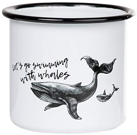 MUGSY Emaille Tasse, Wal-Motiv & Spruch, 300ml, bruchfest & leicht, Emaillebecher
