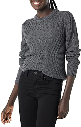 Amazon Essentials Maglione Girocollo a Coste in 100% Cotone Donna, Carbone Puntinato, XL