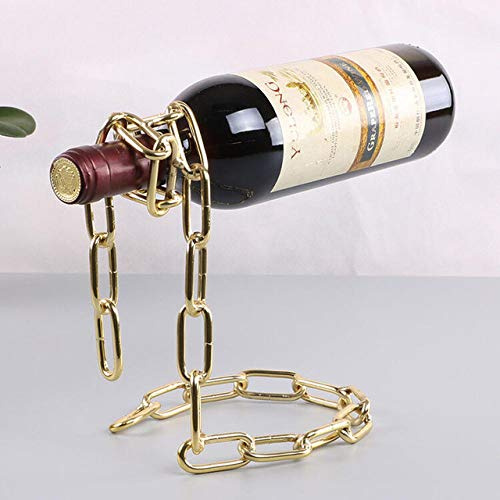 LIJUCAI Suspension Magique Fer chaîne casier à vin Support créatif Corde Raisin Porte-Bouteille de vin décor pour Les Mariages fêtes Banquet Bar, Or