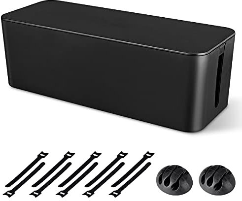 Cable Management Box, Large Cord Organizer Box to Hide Power Strip & Under Desk,TV Computer Wires Cable Organizer Hider Box with Cable Clips&Reusable Cable Ties for Home/Office(Black)