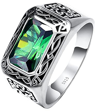 Yaresul 6.85ct Ringe Herren von Simulierte Smaragd Herren Ringe 925 Silber Vintage Keltische von Ringe Männer für Verlobungsring Herren für Männer Größe71(22.6)