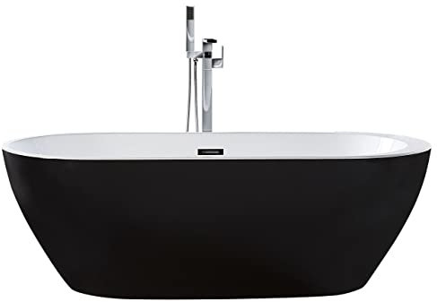 Baignoire Moderne Autoportante Ovale en Acrylique avec Système Trop-Plein 160 x 75 cm Noire Nevis