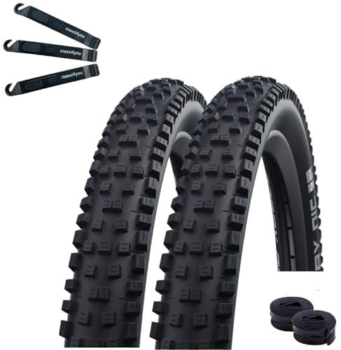 2 x Faltreifen Schwalbe Nobby NIC ADDIX Performance Fahrradmantel 70-584 (27,5 x 2,80) + 2 Schwalbe Schlauch SV21F inkl. maxxi4you Reifenheber