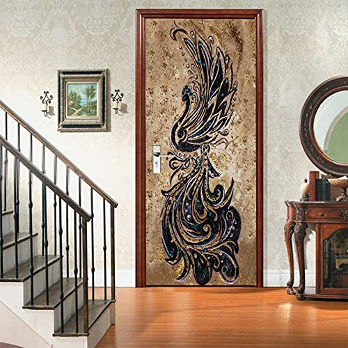 A.Monamour Türtapete Selbstklebend Türfolie Türposter 3D Luxus Phoenix Muster Auf Marmorhintergrund Eingraviert Vinyl Folie Türdeko Tapete Wandbild Türaufkleber Türtattoo 95 x 215 cm