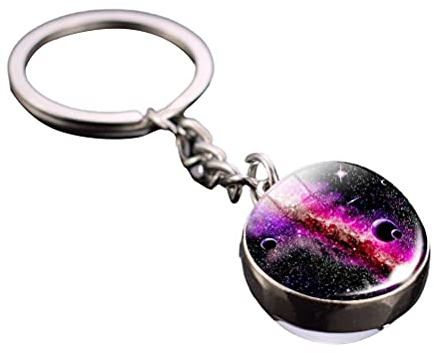 Asotagi Leuchtender Schlüsselanhänger tragbares Sonnensystem Planet Schlüsselanhänger doppelseitige Glaskugeln Schlüsselanhänger Geschenke Kinder und Freunde, violett, S