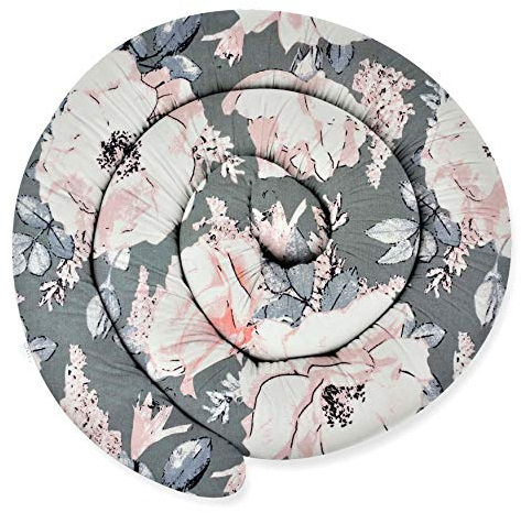 XXL 300 cm Bettschlange für Allergiker Bettkissen Stillkissen Bettrolle Zierkissen Bettumrandung Schlange Handmade 100% Baumwolle ekmTRADE (41 – Grau – Blumen, 300 cm)