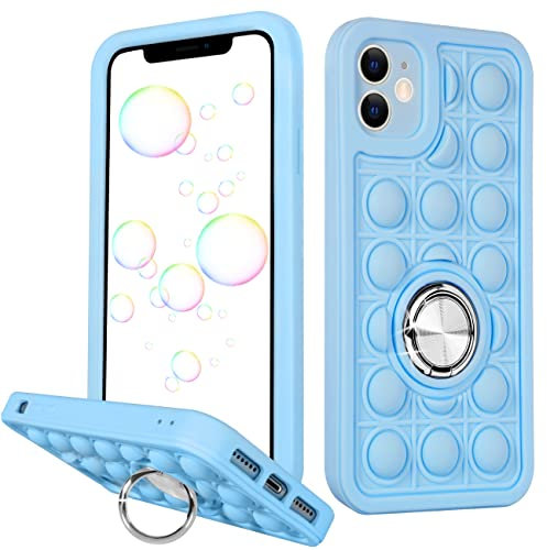 Joyleop Blue Bubble Little Girls Case for iPhone 11, Fidget Girly Fun Funny Cases for Boys Kids, Cute Unique Push Kickstand Design Fashion Silicone Phone Cover with Ring Stand for iPhone 11 6.1 Inch