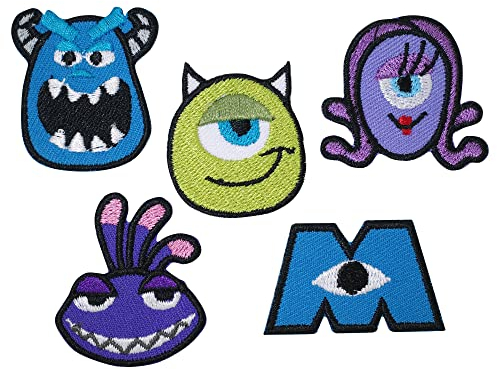 CLOVER INTER 5 Pcs Monsters Inc Patches Iron on Embroidered Badge Saw On Patch for Jeans, Clothing, Bags, Jackets, Caps