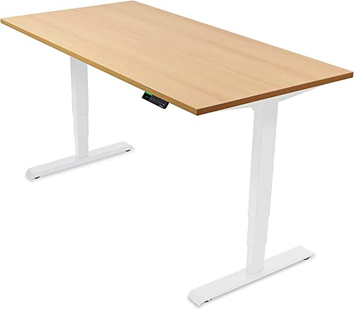 Ergotopia Desktopia Pro X Elektrisch höhenverstellbarer Schreibtisch, Ergonomischer Stehtisch für Büro oder Home Office (Buche, Gestell Weiß, 180 x 80 cm)