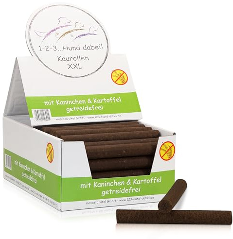 123... Hund dabei! - Kaurollen XXL 50er Tray (Kaninchen) - Dentalkaurolle - Getreidefrei - Vorteilspaket - Kaustangen für Hunde - Kausticks - Zahnpflege - Kaurollen für Hunde