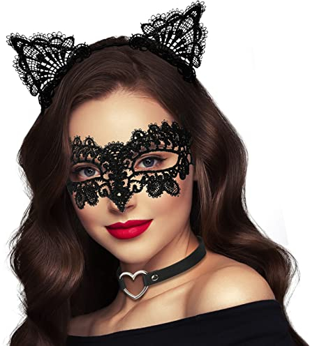 Takmor Venezianische Maske Damen, Spitze Catwoman Maske Maskenball Maske Damen Augenmaske Halloween für Karneval Valentinstag Kostüm Party Nachtclub Gesichtsmaske