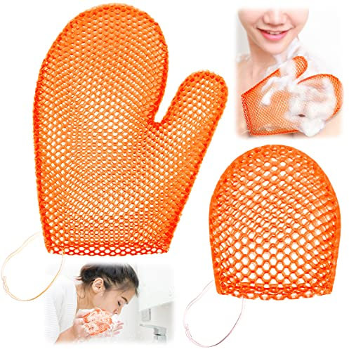 Karenhi 2 Pcs Honeycomb Exfoliating Glove Set Exfoliating Bath Mitt Honeycomb Face and Body Scrubber Shower Mitt for Cleaning Body Shower Face Skin Beauty Spa, Quick Drying(Orange)
