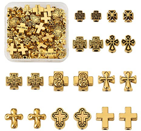 Craftdady 100 Stück tibetischer Stil Zinklegierung Perlen Antik Golden Gemischte Form Kreuz Verbinder Retro Kruzifix Perlen für Schmuck Handwerk