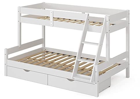 VitaliSpa Etagenbett Everest, Jugendbett, Weiß, 120x200 / 80x200 cm mit Schubladen