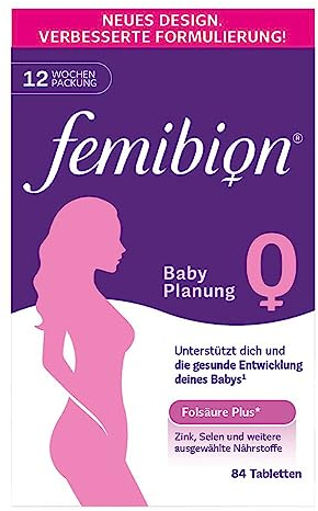Femibion 0 BabyPlanung, Tägliches Nahrungsergänzungsmittel während der Babyplanung vor der Schwangerschaft, Mit Folsäure, Metafolin, 12-Wochen-Packung, 84 Tabletten