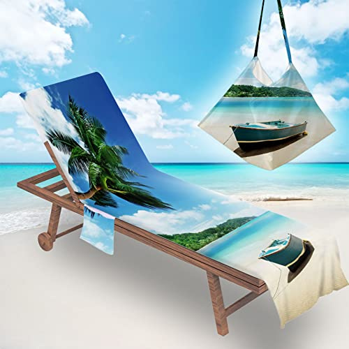 FANSU Schonbezug für Gartenliege mit 2 Taschen Frottee Liegenauflage Garten Sonnenliege Handtuch Stuhl Strandtuch für Schwimmbäder, Strände, Gartenhotels (75x200cm,Sommer Kokosnussbaum 2)