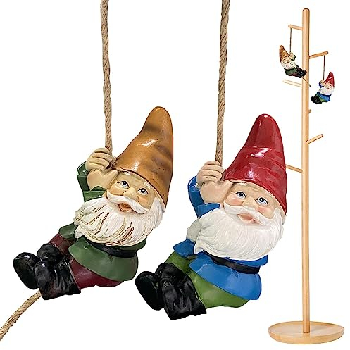 PW TOOLS Kletterzwerg - Kletternder Gartenzwerg,Niedlicher Kletterzwerg, Baumumarmung, 2 realistische Willkommenszwergfiguren, Gartenzwergdekoration für den Hof
