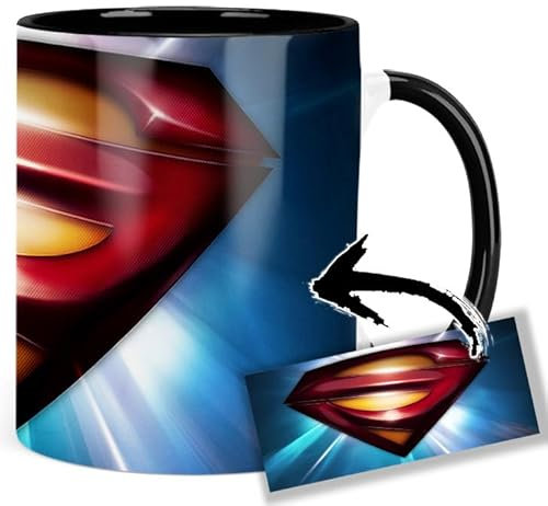 Man Of Steel Tasse Innen & Henkel Schwarz Keramikbecher Mug AAA