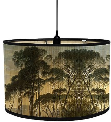 FANSU Abat-Jour en Tissu Moderne Classique Tambour Abat-jour, Remplacement Abat, Jour Fait à la Main, pour Lampe de Table, Suspension, Lampe de Chevet, Lampadaire (30 * 20cm,Forêt)