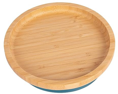 Tiny Dining Baby Plate with Suction Cup - Round - Navy Blue - Divided Non-Slip Bamboo Self-Feeding Baby Weaning Plate for Babies, Toddlers, Children