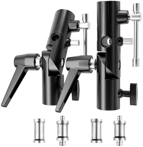 EMART Camera Flash Bracket H Type Mount with Umbrella Softbox Holder, 180° Swivel Adjustable Metal Light Stand Adapter with 1/4 to 3/8 Screw for Speedlite LED Tripod (2 Pack)
