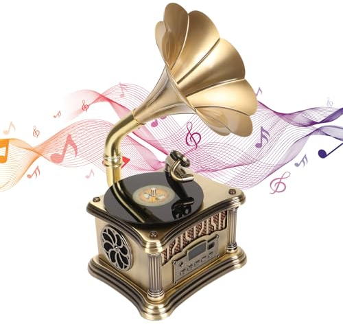 Retro-Legierungs-Grammophon, Vintage-Phonograph mit HiFi-Stereo-Sound, Fernbedienung und USB-Aufladung für Home Entertainment