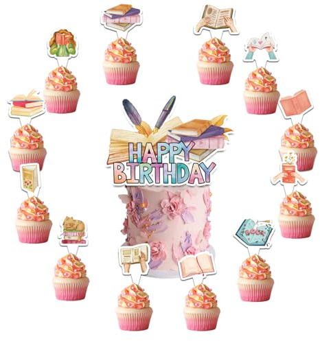 25 Pieces Books Cake Decorations Books Theme Cake Toppers Cupcake Toppers for Reading Book Lovers Birthday Decorations Library Party Decorations Birthday Party Accessories