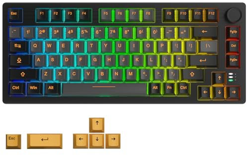 DAREU EK75PRO Mechanische Tastatur Kabellos, Hot Swap 75% Prozent Gaming Tastatur mit Drehregler (81 Tasten), RGB, Gasket, BT5.1/2.4G/USB-C, PBT-Tastenkappen, Lineare Dream Switches